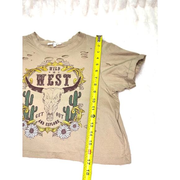 Women Small Wild West Distressed Crop Top | Love Peace & Lazy Days | Western - Picture 3 of 6